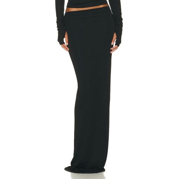 Brand New Matte Black Jersey Drape Shoulder Top and Slim Skirt Set - Size Small - Picture 4 of 4